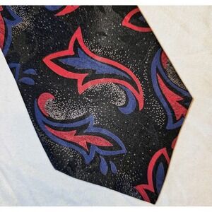 Marina Di Carrara Mens Silk Necktie Black Red Blue Abstract Swirl Pattern 56in